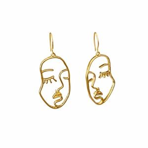 Elegant Gold Abstract Face Earrings